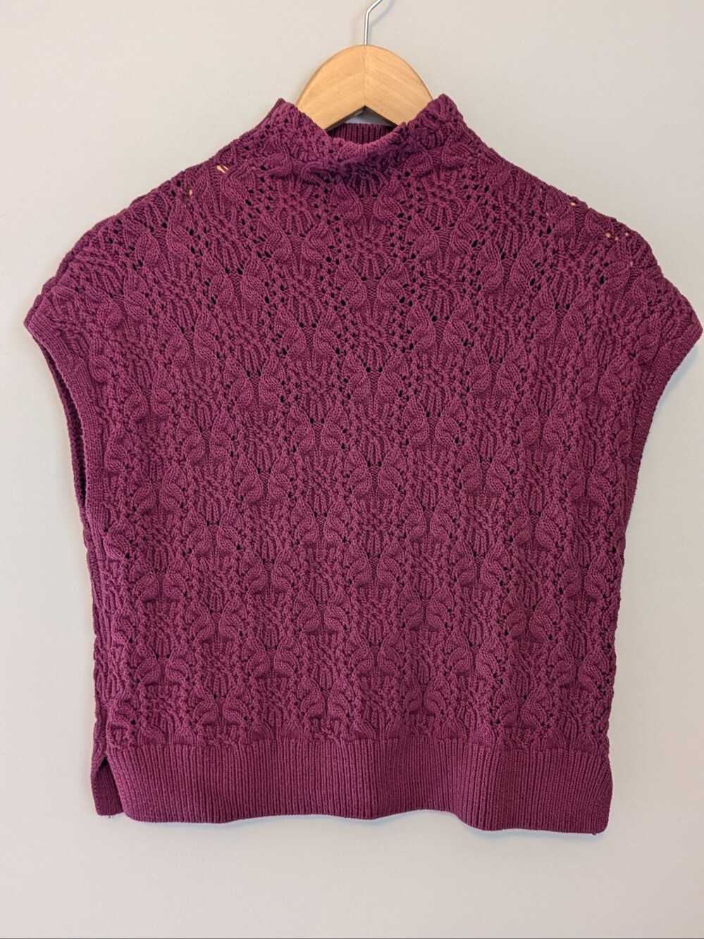 Free People Vickie Mock Neck Cap Sleeve Sweater Top Plum Berry S